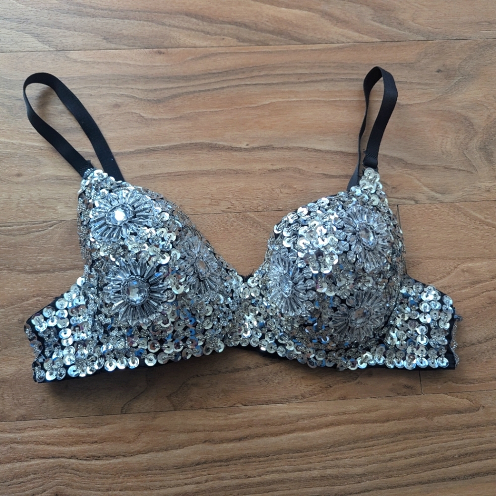 Sequin Silver And Black Bra